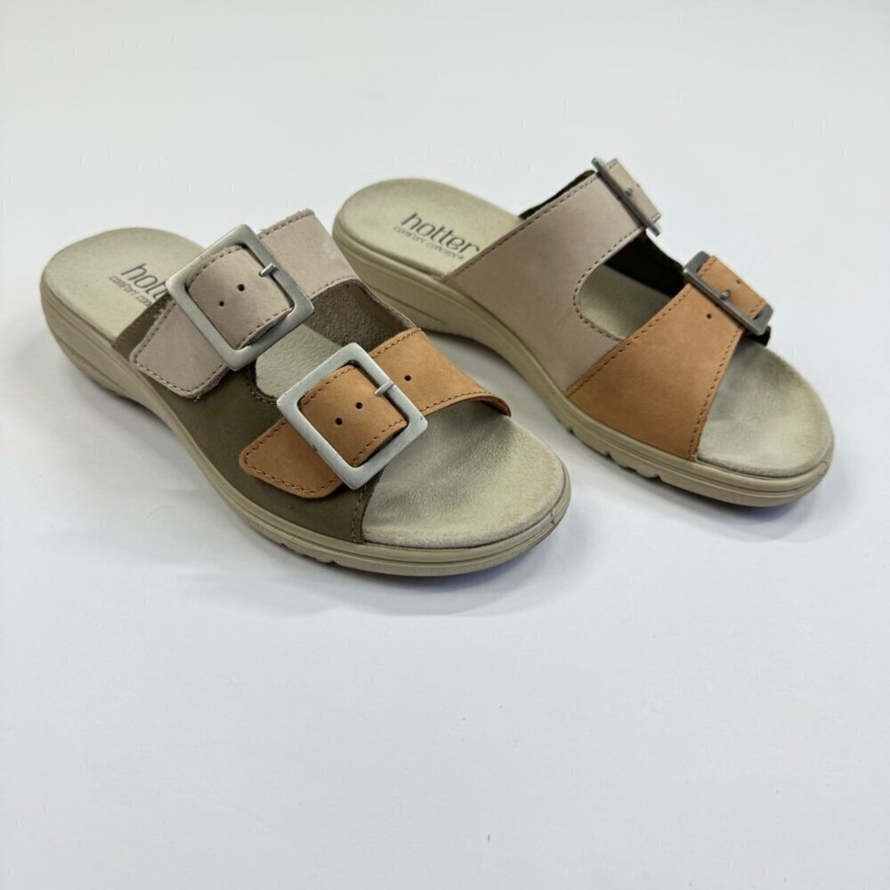 Hotter Sunny Sandals Slides Khaki Multi Size 6 Cofort Concept